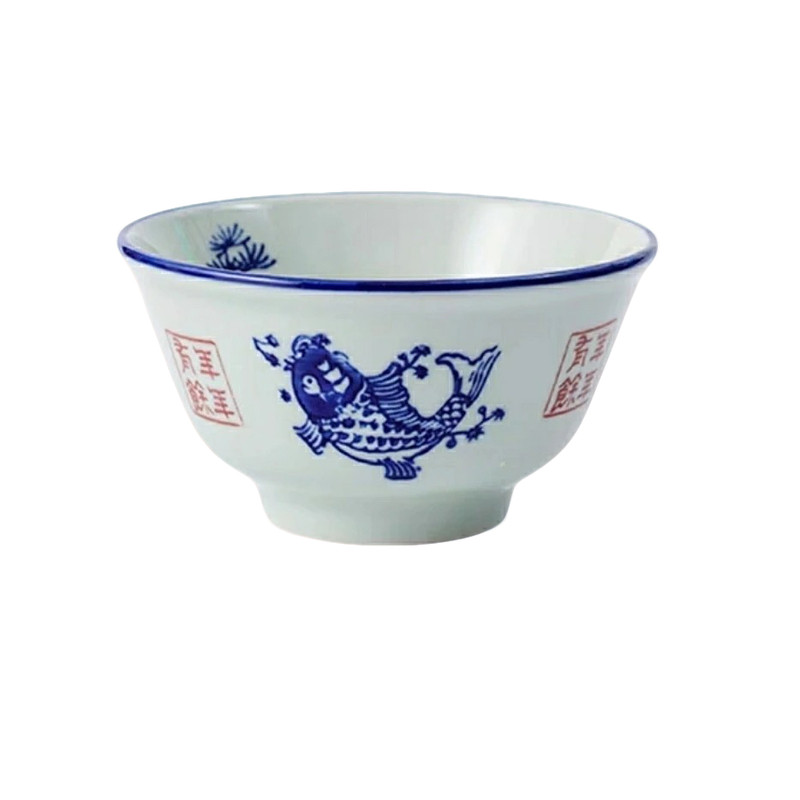 复古青瓷釉下彩年年有余饭碗