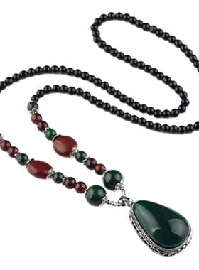 复古民族风祖母绿水晶挂饰项链