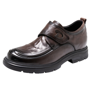 高哥增高皮鞋男款头层牛皮男鞋商务通勤一脚蹬鞋子魔术贴孟克鞋