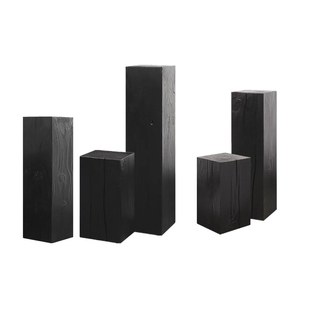 侘寂风碳化木墩 黑色方形实木花架木桩凳子家居摆件花架艺术底座