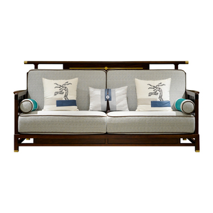 半墨现代新中式乌金木全实木沙发禅意布艺沙发组合小户型客厅家具