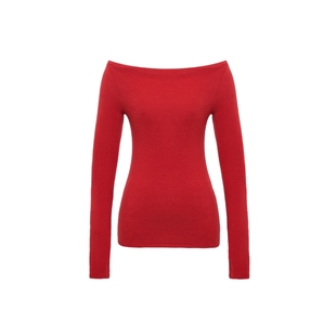 oneup磨毛一字肩长袖t恤女秋季小个子瑜伽修身内搭打底衫红色上衣