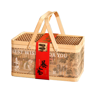 2026新年礼盒包装手提国风竹篮马年春节年货过年烘焙饼干糖果空盒
