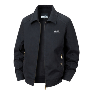 吉普纯棉夹克男士春季2026新款中年爸爸春装翻领休闲运动外套男款