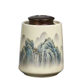 茶叶罐子陶瓷大号密封罐合金金属螺旋双盖自吸盖存储茶罐包装礼盒