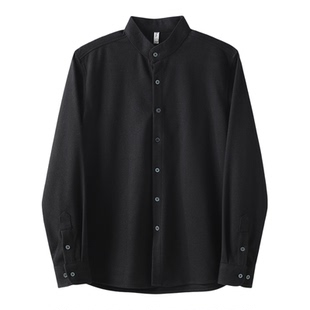 LUUD 新中式男士磨毛中山领衬衣外套秋冬极简老钱风立领毛呢衬衫