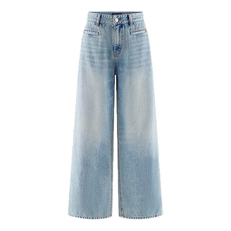 A21秋季宽松高腰显瘦阔腿牛仔裤