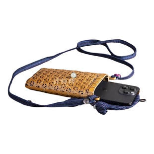 邱师傅竹木手工编织竹编手机包女款2025款时尚百搭单肩斜挎手机包