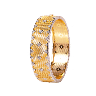 欧美复古意大利精工拉丝工艺s925纯银镀金奢华宫廷珠罗纱镂空手镯