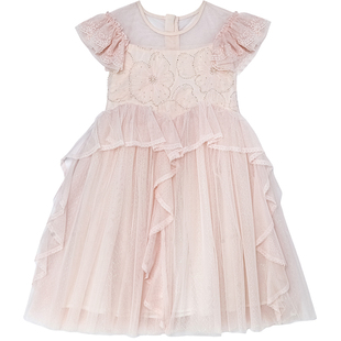 百丽童装女童小飞袖连衣裙2026夏季新款儿童网纱裙小女孩公主裙子