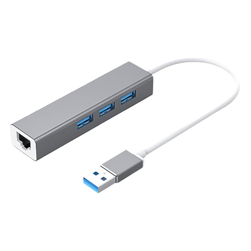 三堡铝合金USB2.0HUB带RJ45百兆网卡金属壳RJ45 100M网卡Type-c网卡HUB