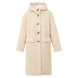 朗姿羊毛立领连帽高级感通勤仿皮草外套优雅大衣2025年冬季新款