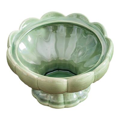中式米竹苔藓球托盘花盆陶瓷简约家用阳台桌面摆件水培容器植物盆