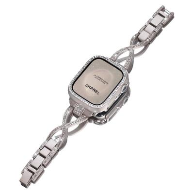适用applewatch星光水钻金属表带