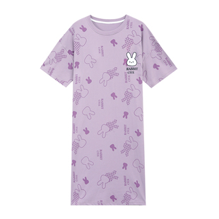 带胸垫一体睡裙女夏季纯棉短袖中长款加大码胖MM睡衣200斤家居服