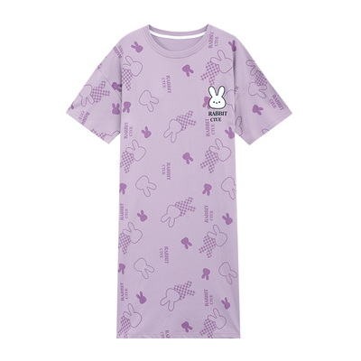 带胸垫一体睡裙女夏季纯棉短袖中长款加大码胖MM睡衣200斤家居服