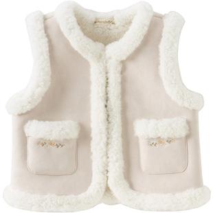 戴维贝拉儿童麂皮绒背心2026冬季新款女童保暖羊羔毛马甲毛绒坎肩