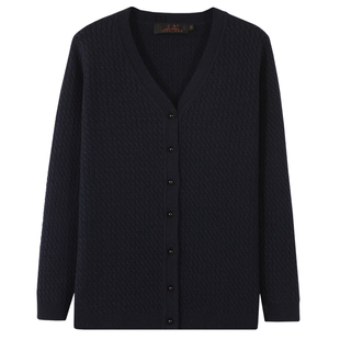 雪舟女士绵羊毛开衫 V领弹力衫修身长袖针织衫春秋冬季厚款毛衣