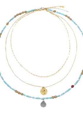 AWE周雨彤同款三层叠戴硬币项链