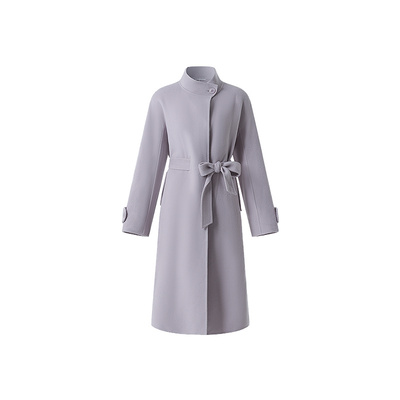 OBEG欧碧倩2025冬羊毛双面呢紫色大衣羊绒中长款毛呢外套50504551