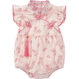 百天婴儿衣服夏季薄款女宝宝夏装公主哈衣满月周岁新生儿夏天爬服