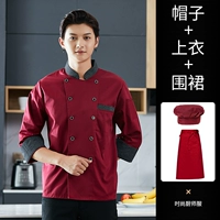 Красный лонгслив, цветной фартук