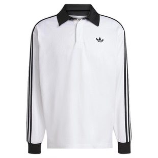 adidas阿迪达斯三叶草春男棉质橄榄球风休闲宽松长袖POLO衫KE3575