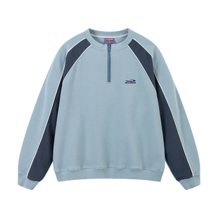 江南先生NewJNXS美式复古华夫格撞色半拉链卫衣秋季男女运动外套