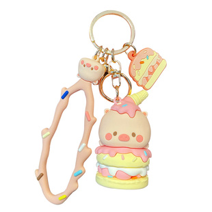2024年新款马卡龙小猪萌萌汽车钥匙扣女精致书包挂件小饰品钥匙链