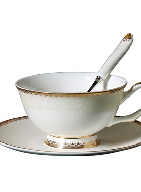 耐磨镶金白色浮雕咖啡杯花茶壶