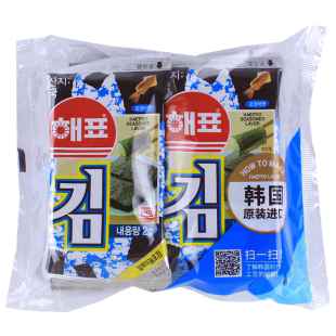 韩国风味紫菜紫菜海苔零食 海牌/海飘 鱿鱼味 即食烤海苔12g6袋入