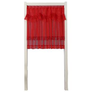 新款喜红色门帘结婚女方陪嫁半帘结婚房门卧室装饰布艺蕾丝免打孔