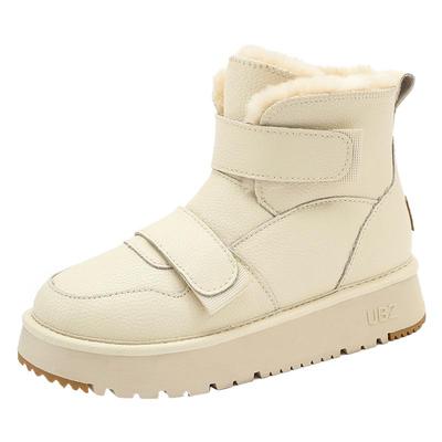 UBZ 防水皮面厚底雪地靴女2025年冬季新款加绒加厚棉鞋魔术贴短靴