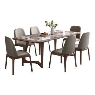 2021新款家用实木高端黑胡桃木餐桌 意式轻奢亮光潘多拉岩板餐桌