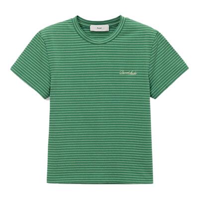 Dunst夏季款女士基础款条纹LOGO圆领短袖T恤上衣UDTS5B242