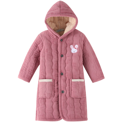 冬季法兰绒夹棉可爱加厚大童睡袍