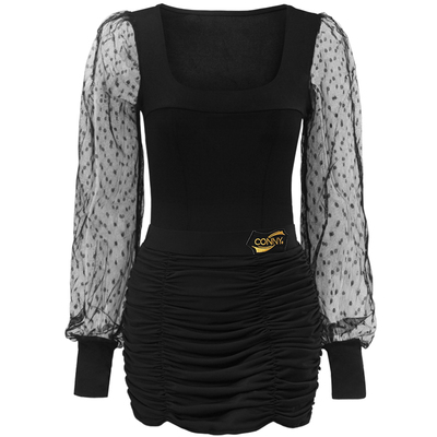 CONNY康尼拉丁舞服女儿童网红练功服跳舞蹈短裙网纱长袖上衣套装