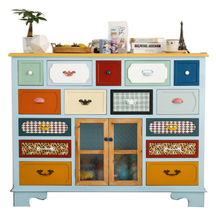 美式斗柜实木质装饰柜子鞋柜彩绘北欧式卧室抽屉收纳储物柜五斗橱