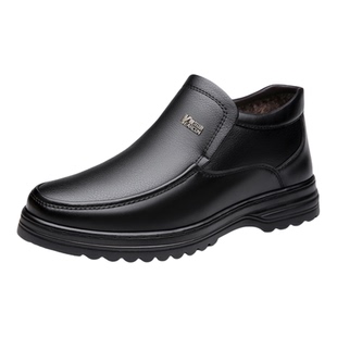 意尔康2025冬季新款加绒保暖皮鞋男士休闲防滑真皮中老年爸爸棉鞋