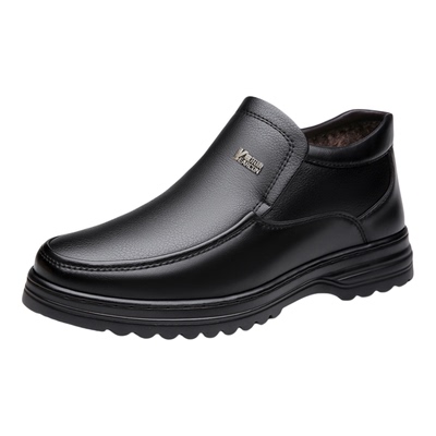 意尔康官方正品皮棉鞋男