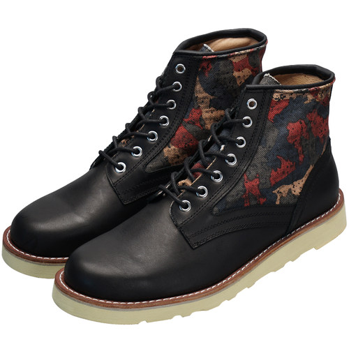 清仓特惠BLESS SHOE ROUND TOE 黑色真皮拼色圆头工装靴马丁男靴