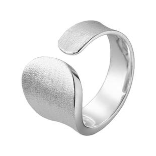 s925镀银拉丝不规则宽面磨砂戒指女简约ins港风开口设计指环银饰