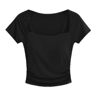 新款瑜伽服上衣女夏季绝美普拉提运动服套装健身衣短袖带胸垫