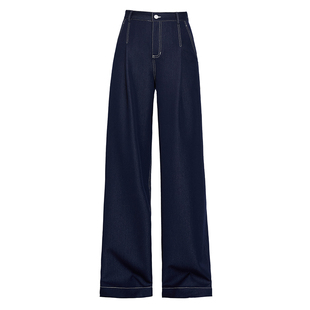 免烫抗皱柔软丹宁蓝牛仔裤女高腰阔腿裤2025秋季新款宽松直筒裤子