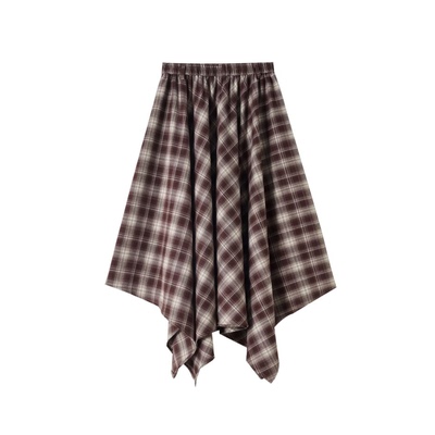 秋冬季设计感不规则格子半身裙