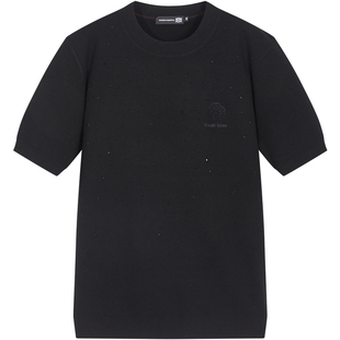 BM欧货高端针织衫男短袖潮牌烫钻黑色修身男士毛衣内搭打底衫秋季