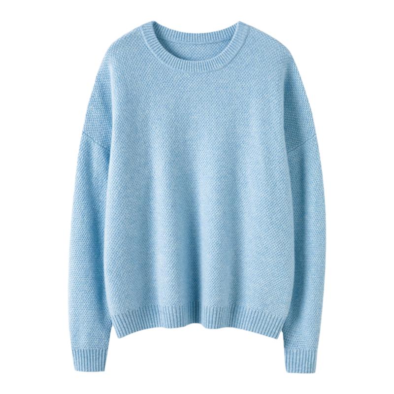 版型太哇塞了吧！菠萝针纯山羊绒衫女圆领纯羊绒毛衣套头秋冬加厚