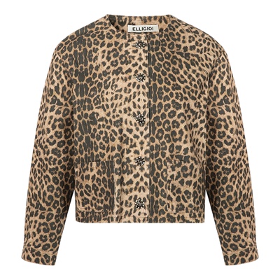 ELLIGIOI 25秋冬新款AW豹纹圆领钻扣装饰短外套半裙