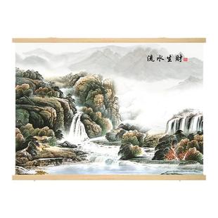 新中式山水电表箱装饰画横款免打孔客厅遮挡配电箱电闸箱布艺挂画