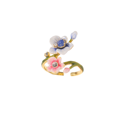 水晶珍珠兰花朵开口可调节戒指女